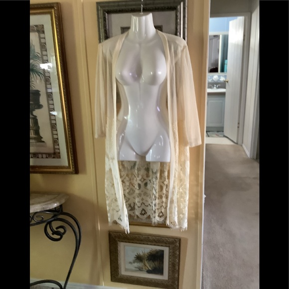 Forgotten Grace sheer jacket or open coverup lightweight crocheted look - Picture 3 of 16